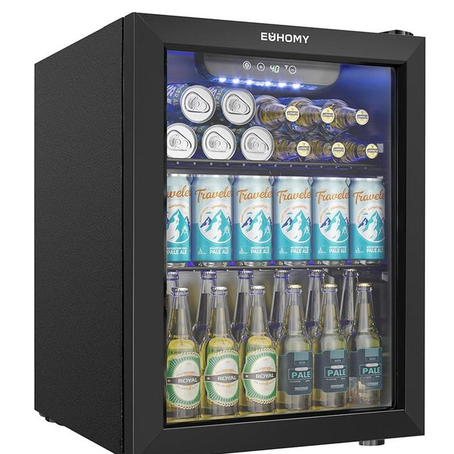 EUHOMY Beverage Refrigerator Cooler - 68 Can Mini Fridge with Glass Door for Soda, Beer, Wine, Small Refrigerator with Digital Temperature Control and Adjustable Shelves for Home Office Bar, 1.7 Cu.ft