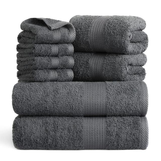 Bedsure Bath Towels Sets for Bathroom - 100% Cotton 8 Pieces Towels Set with 2 Large Bath Towels, 2 Hand Towels and 4 Washcloths, Grey Shower Towel Sets, Towels for Bathroom, Hotel, Gym, Spa