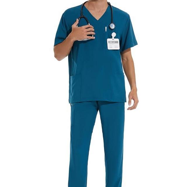 COZYFIT Men Scrubs Set - Stretch V-Neck Scrub Top & Jogger Pant with 8 Pockets, Yoga Waistband, Anti-Wrinkle Scrubs for Men