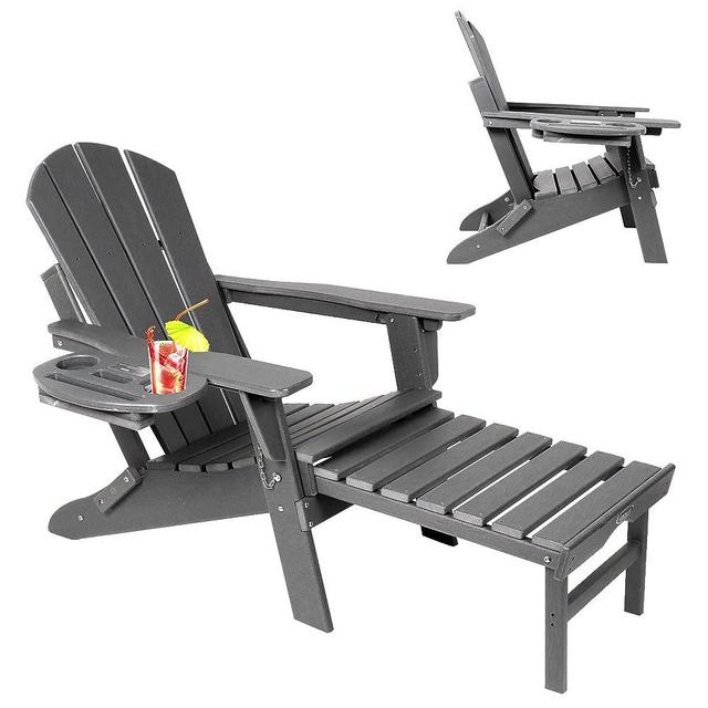 NAVINE Adjustable Backrest Adirondack Chair,Folding Adirondack Chairs,Plastic Adirondack Chairs with Ottoman with 4 in 1 Cup Holder Trays for Deck, Terrace, Patio, Poolside.（Dark Grey）