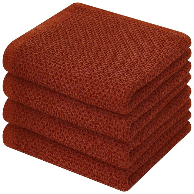 Kitinjoy 100% Cotton Waffle Weave Kitchen Towels, 4-Pack Super Soft and Absorbent Kitchen Dish Towels for Drying Dishes, Kitchen Hand Towels, 13 in x 28 in, Rust