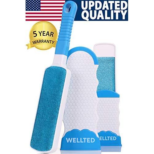 WELLTED Pet Hair Remover Brush - Lint Brush - Fur Remover - Fur & Lint Removal - Dog & Cat Hair Remover - Double-Sided Brush with Self-Cleaning Base - for Furniture Clothing Car Seat
