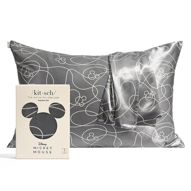 Mickey/Minnie x Kitsch Satin Pillowcase with Zipper - Softer Than Silk Pillow Cases for Hair & Skin Cooling Pillow Cases Covers | Satin Pillow Cases Standard Size (Mickey Maze, 1 Pack)