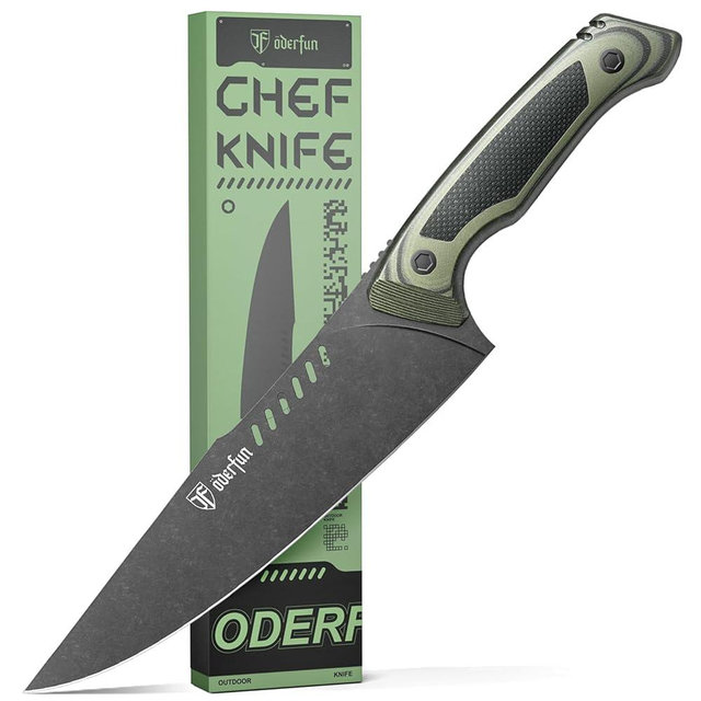 ODERFUN 8 Inch Professional Chef Knife - German Steel Blade with G10 Handle & Full-Tang Construction - Outdoor Kitchen & Survival Gyuto Design - Knife For Man