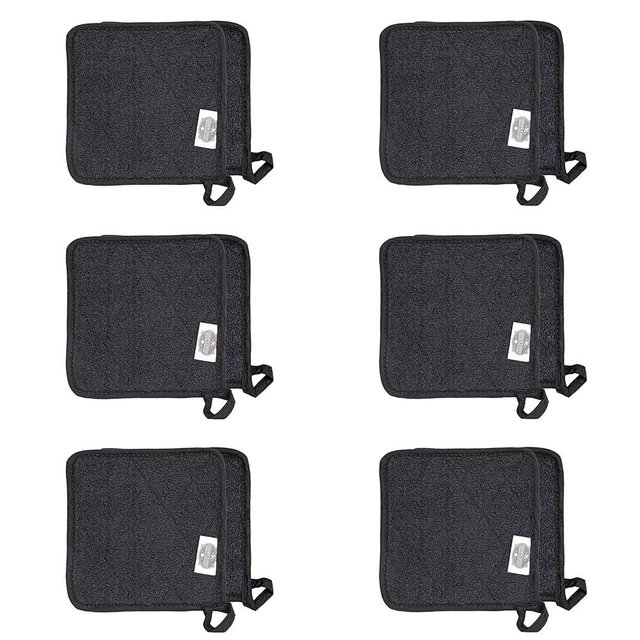 Arkwright Pot Holders for Kitchen - Heat Resistant Square Hot Pads Set of 12, Professional Grade Washable Cotton Coaster for Oven, Cooking and Baking, 7 x 7 in, Black