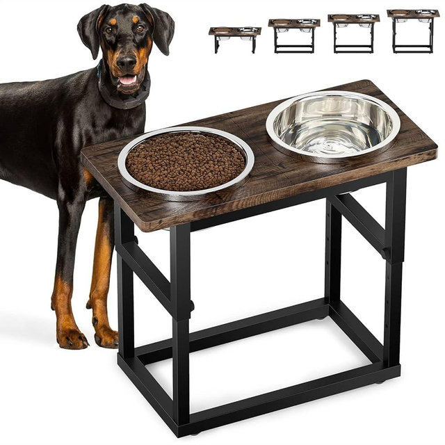 Zarler Elevated Dog Bowls for Large Dog, 5 Adjustable Height Dog Bowls Elevated with 2 Thick Stainless Dog Bowls 2.2L, Raised Dog Bowl for X-Large Dog Adjust to 8.2'', 11.8'', 13.7'',15.7'', 17.3''