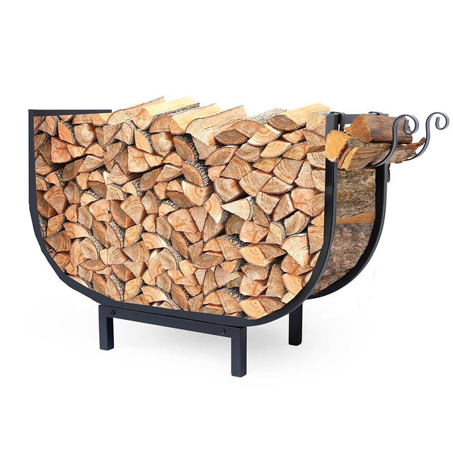 FireProof Pros 32 Inch Curved Firewood Rack, Black
