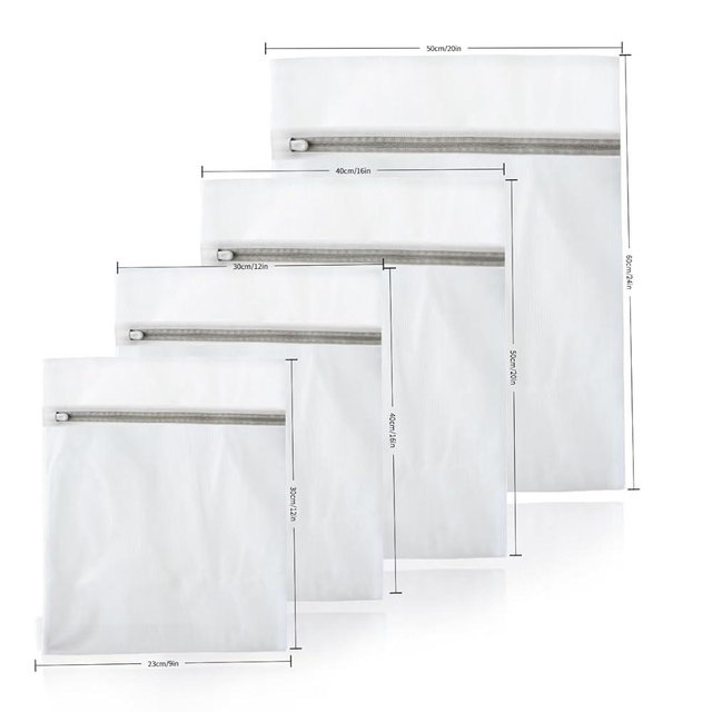 Seven exquisite laundry bags specially designed for cleaning delicate garments. These bags are used for washing shirts, underwear, stockings and bras. (4-piece laundry bag set)