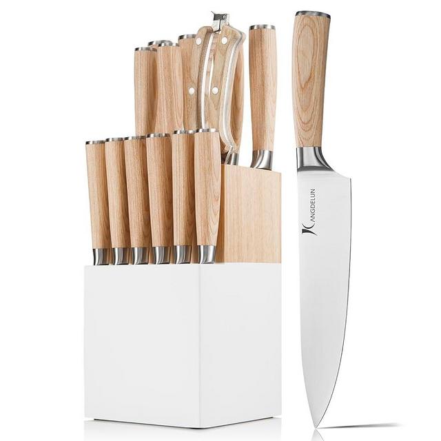 Kangdelun Natura Series 14 PCS Knife Block Set, Ultra Sharp High Carbon Stainless Steel, Pakkawood Handle