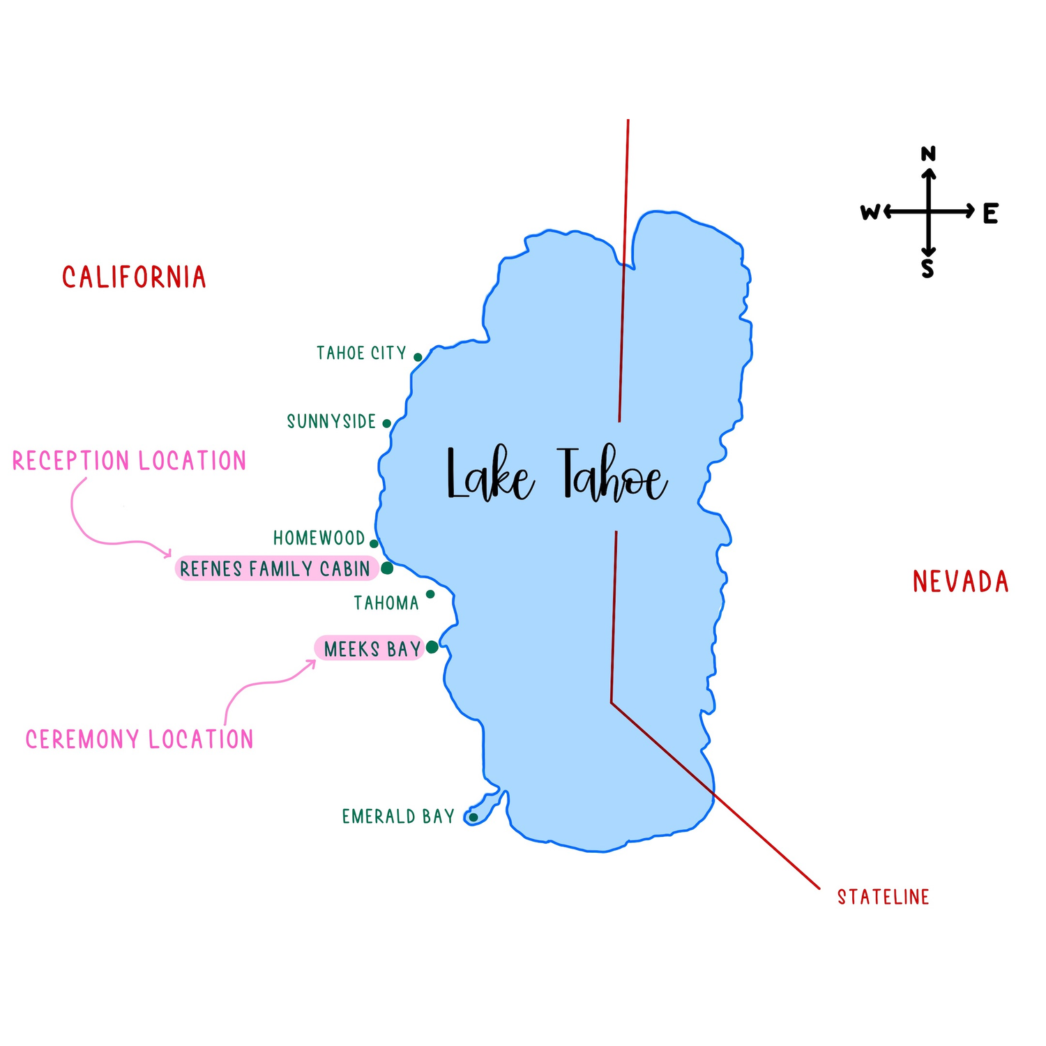 Here is a map of some of the towns and locations in West Shore Lake Tahoe!