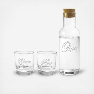 Yours, Mine & Ours 3-Piece Carafe & Rocks Glass Set
