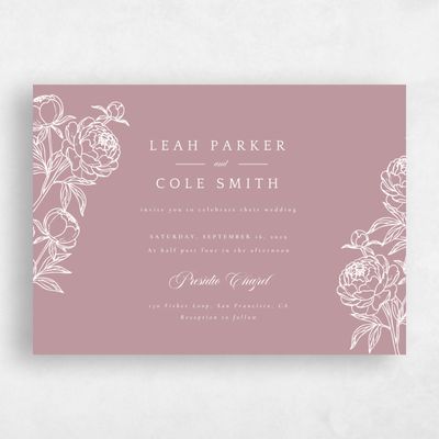 Dusty Rose, Pink Wedding Invitation - Peonia Landscape