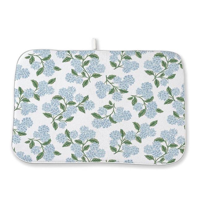 Blue Green Dish Drying Mat 18x24 Inch Vintage Floral Hydrangea Flower Drying Mat Spring Summer Absorbent Dish Drying Pad Dish Rack Drainer Mats for Kitchen Dining Counter