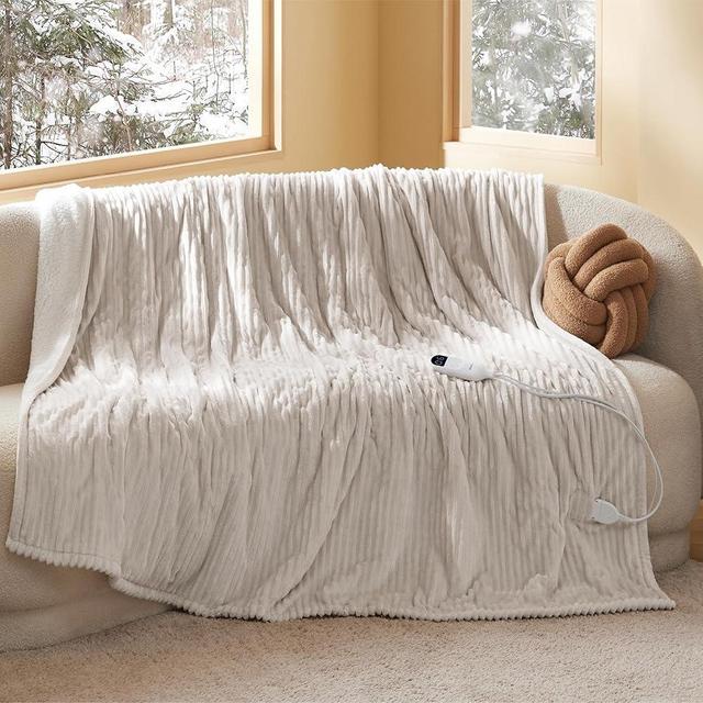 Bedsure Electric Blanket Full Size - Soft Ribbed Flannel Heated Blanket with 6 Heat Settings, Heating Blanket with 10 Time Settings, 8 hrs Timer Auto Shut Off (72x84 inches, Cream)