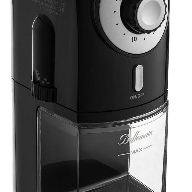 Top Rated Bellemain Burr Coffee Grinder with 17 Settings for Drip, Percolator, French Press and Turkish Coffee Makers, Silver/Black