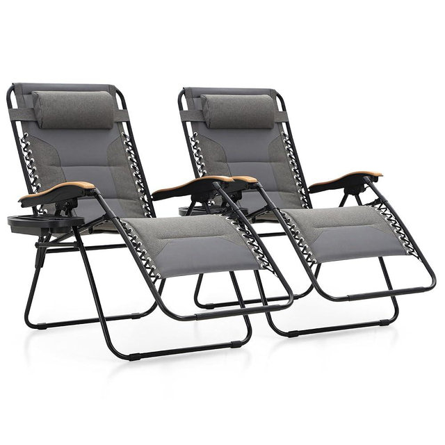 MFSTUDIO Zero Gravity Chairs Set of 2, XL Oversized Outdoor Anti Gravity Chair, Patio Lounge Folding Adjustable Chair with Cup Holder & Padded Headrest, Support 400lbs,Light Grey
