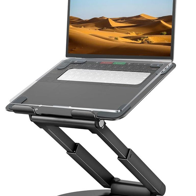 tounee Telescopic Laptop Stand for Desk with 360° Swivel Base, Sit to Stand, Height Adjustable, Portable Riser Holder for Good Posture, Compatible with MacBook Pro, All Laptops 10-17" - Black