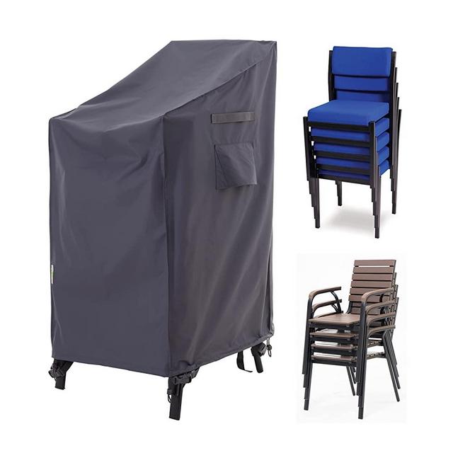 Patio Chair Covers, Heavy Duty Waterproof UV Resistant Outdoor Stackable Chair High Back Chair Cover, Grey, 27" W x 34" D x 41" H
