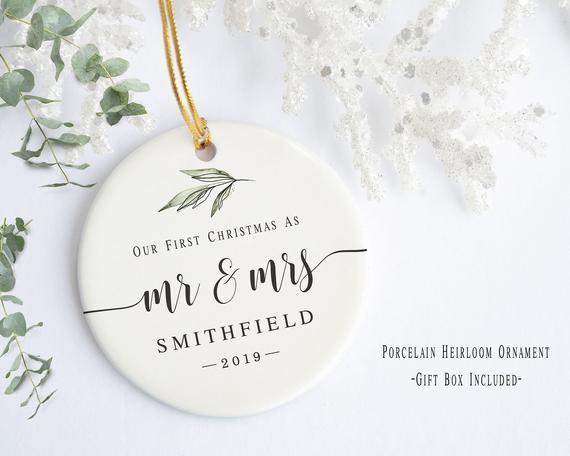 Our First Christmas Married Ornament - First Christmas as Mr and Mrs - Personalized Wedding Gift