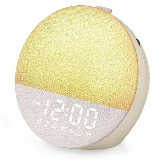 Geuuap Sunrise Alarm Clock White Noise Machine | Natural Wake-Up Light for Bedroom with 30 Soothing Sleep Aids, Bluetooth Speaker, Dimmable Clock, Screen-Free Design for Baby Adults Kids-Khaki