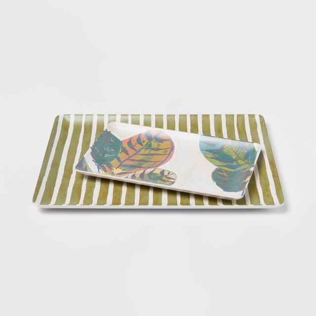 2pc Bamboo and Melamine Leaf Serving Platter Set - Threshold™