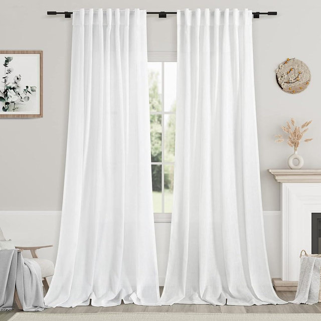 Nanspring Extra Long White Curtain 105 inches Long 2 Panels Set for Living Room Back Tab Modern Farmhouse Decor Cotton Textured Off White Sheer Linen Curtains 105 inch Length for Large Window