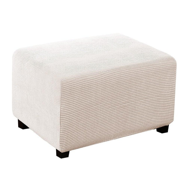 Turquoize Stretch Ottoman Cover Ottoman Slipcover Sofa Cover Footstool Protector Storage Ottoman Covers Furniture Protector Soft Rectangle slipcover with Elastic Bottom (X-Large, Ivory White)