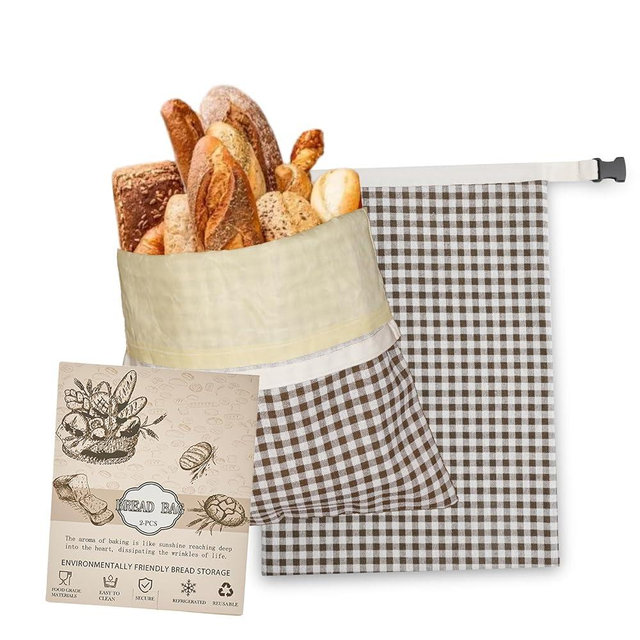 LURKA Beeswax Bread Bags, Reusable Cotton Linen Storage Bags for Sourdough, Extra Large, 2 Pack (B Style)