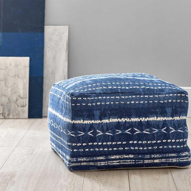 Shibori Printed Pouf, 22x22x14", Blue Multi