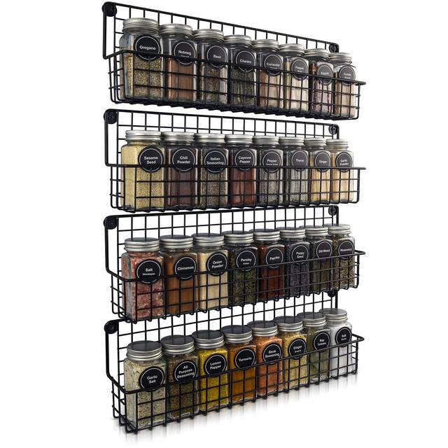 Farmhouse Style Hanging Spice Racks For Wall Mount - Easy To Install Set of 4 Space Saving Racks - The Ideal Seasoning Organizer For Your Kitchen