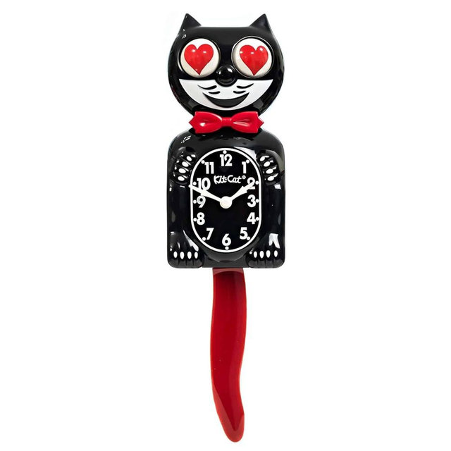 Kit Cat Klock Crimson Royale with Heart Eyes - Iconic Cat Clock with Moving Heart Eye and Tail, Battery Operated Wall Clock, Made in USA, Perfect for Home Decor, Mid Century Modern Clock