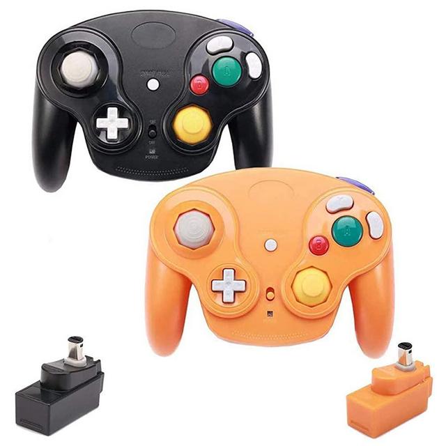 VTone Wireless Gamecube Controller, 2 Pieces 2.4G Wireless Classic Gamepad with Receiver Adapter for Wii Gamecube NGC GC (Black and Orange)