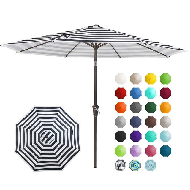 JEAREY 9FT Outdoor Patio Umbrella Outdoor Table Umbrella with Push Button Tilt and Crank, Market Umbrella 8 Sturdy Ribs UV Protection Waterproof for Garden, Deck, Backyard, Pool (Black & White Stripe)