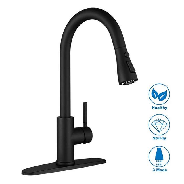 Black Kitchen Faucet, Kitchen Faucets with Pull Down Sprayer WEWE Commercial Stainless Steel Single Handle Single Hole Kitchen Sink Faucet