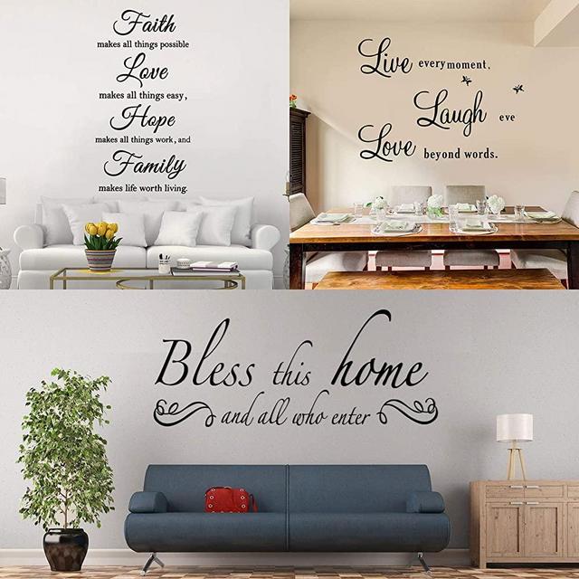 3 Sheets Wall Decals Inspiring Wall Quotes Stickers Warm Wall Decor Decal for Living Room Bedroom Decoration (Live, Faith and Bless)