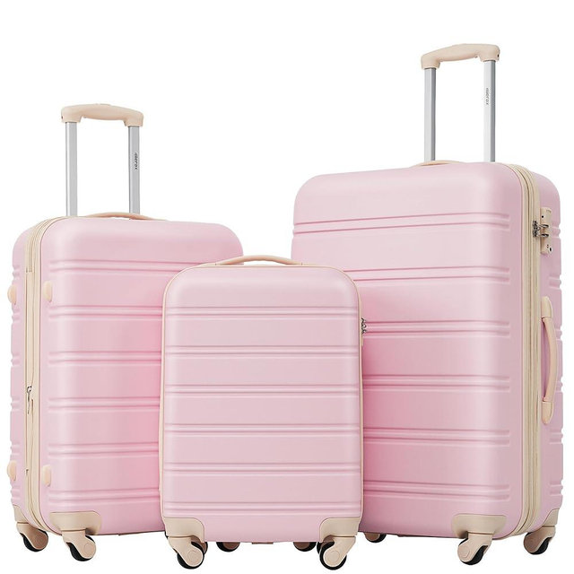 Merax Luggage Sets of 3 Piece Carry on Suitcase Airline Approved,Hard Case Expandable Spinner Wheels(White Pink)