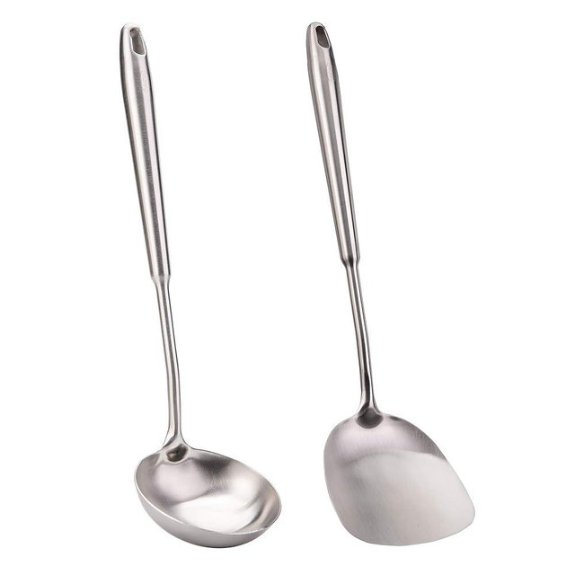FJNATINH Wok Spatula and Soup Ladle Set - 304 Stainless Steel Wok Utensil Tools Set, 2 Pieces All Metal Cooking Kitchen Utensils,Chinese Wok Accessories for Cast Iron/Carbon Steel Wok