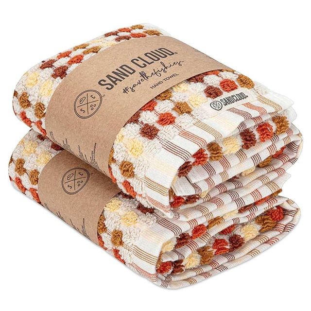 Sand Cloud Turkish Bath Towels for Bathroom, Set of 2 (Taupe Stripe Polka Dot, Large) - Soft Linen Turkish Organic Cotton is Luxurious & Absorbent - Premium Shower & Bathroom Towels Dry Faster