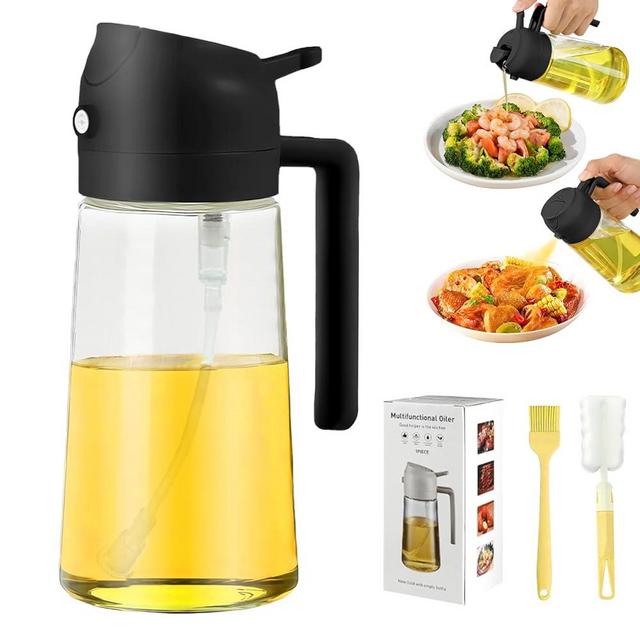 PLAPITATE 16oz Olive Oil Dispenser for Kitchen, 2 in 1 Olive Oil Dispenser and Oil Sprayer, Olive Oil Dispenser Spray Bottle with Brush, Oil Sprayer for Cooking for Air Fryer, Barbecue, Salad (Black)