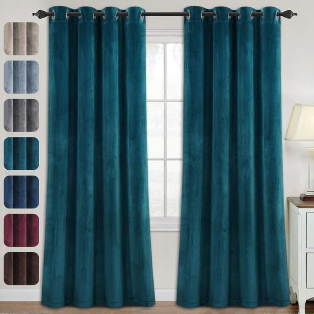 Luxury Velvet Curtains for Living Room 95 Inches Room Darkening Super Thick Soft Velvet Textured Window Curtain Drapes Thermal Insulated Grommet Decoration 2 Panels, Each 52 x 95 Inch, Teal