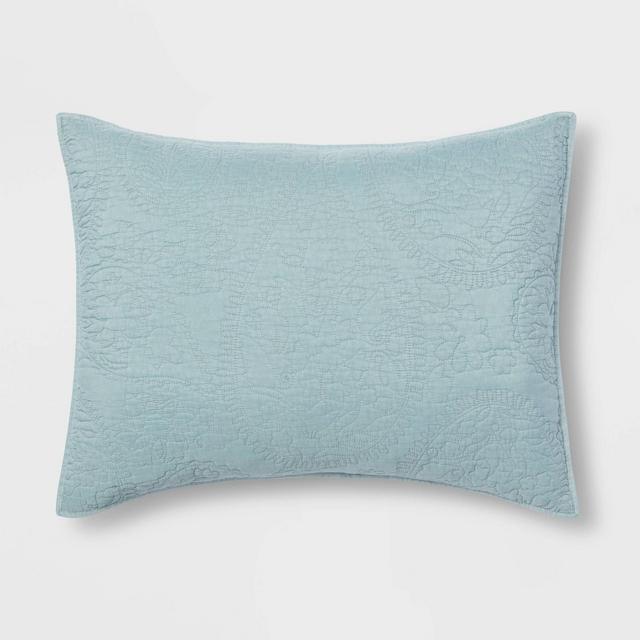 Standard Garment Washed Paisley Stitch Quilt Sham Light Teal Blue - Threshold™
