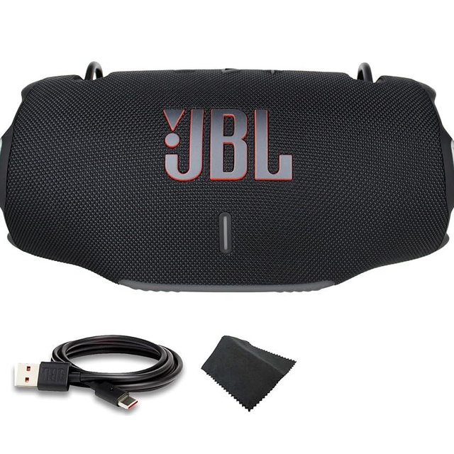 JBL Xtreme 4 Portable Bluetooth Speaker, IP67 Waterproof, 24 Hrs Playtime (Black) (JBLXTREME4BLKAM) + USB-C Cable + Microfiber Cloth