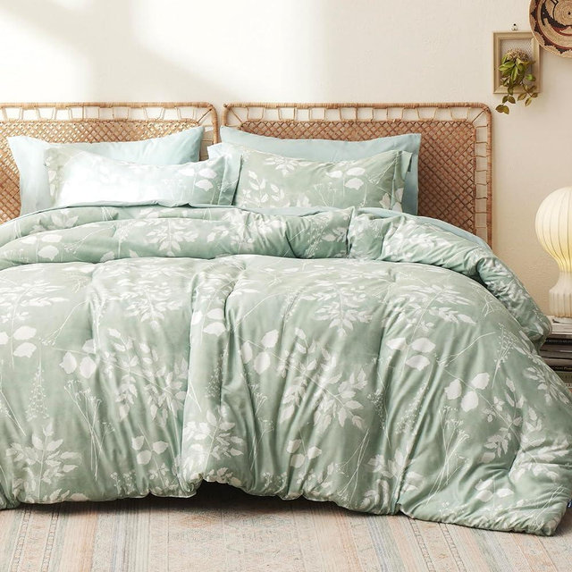 Bedsure King Comforter Set - 7 Pieces Sage Green Floral Bedding Sets King Bed in a Bag with Botanical Flowers Comforter, Sheets, Pillowcases & Shams