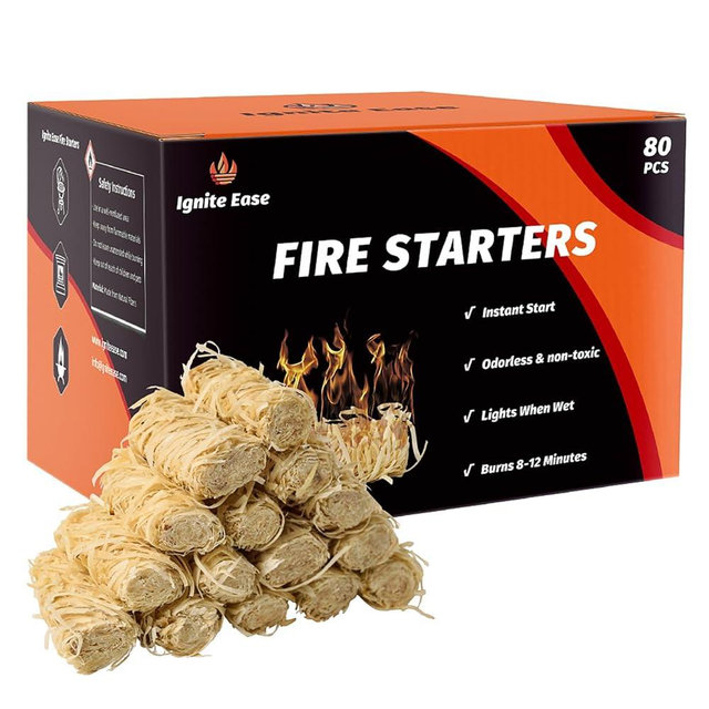 IGNITE EASE 80pcs Natural Fire Starters - All Weather Waterproof Firelighters for Campfire, Grill, BBQ, Fire Pit, Fireplace, Wood Stove, Pizza Oven | Charcoal Starter, Odorless & Eco-Friendly