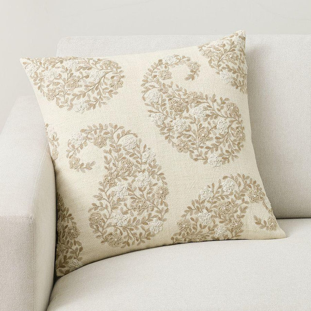 Jolyn Paisley Embroidered Pillow Cover, 20", Neutral Multi