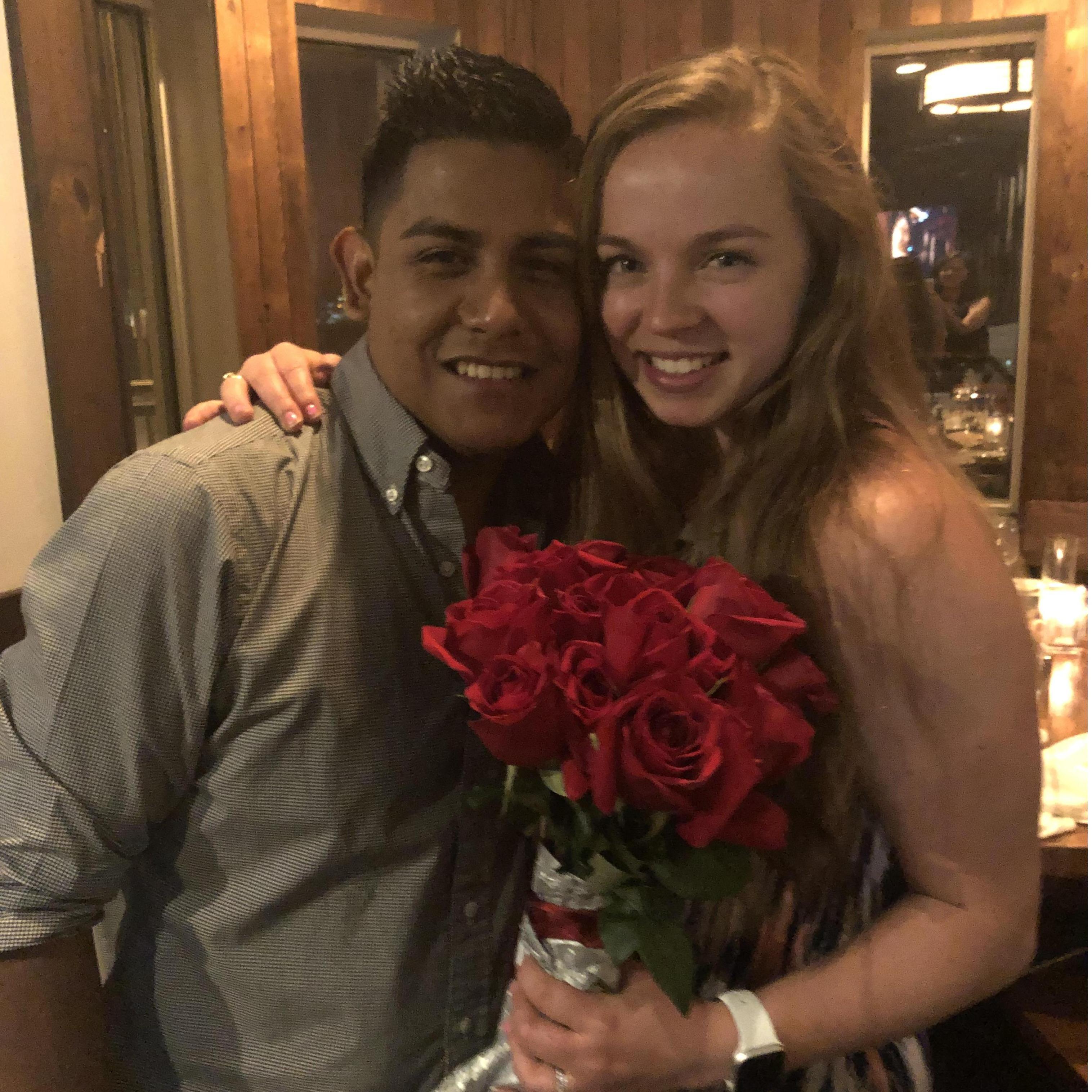 Janie had NO IDEA the proposal was coming that day on her birthday. Alejandro was "supposed to be working," but instead he showed up to her birthday dinner with more roses & a very important question!