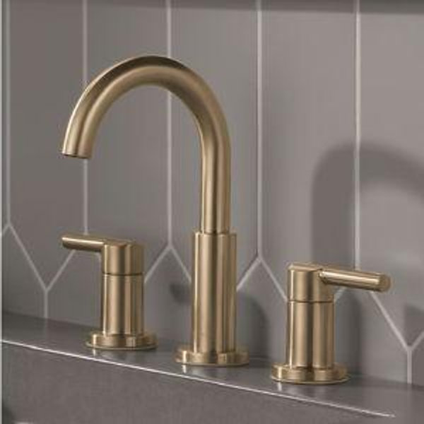 Delta Nicoli Champagne Bronze Widespread 2-handle WaterSense Mid-arc Residential Handle Bathroom Sink Faucet with Drain
