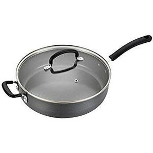 T-fal E78999 Precision Hard Anodized Nonstick Ceramic Coating PTFE PFOA and Cadmium Free Scratch Resistant Dishwasher Safe Oven Safe Jumbo Cooker Saute Pan Fry Pan Cookware, 5-Quart, Black