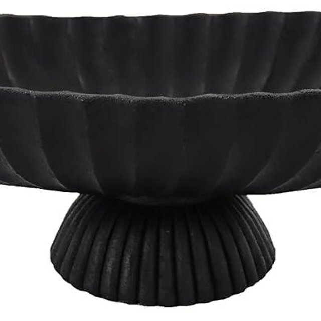 ARTRHYT 14.5" Large Decorative Long Bowl - Black Fluted Scalloped Decorative Bowls for Home Decor - Ruffle Decor,Stylish Key Bowl for Entry Table,Decorative Fruit Bowls for Kitchen Counter
