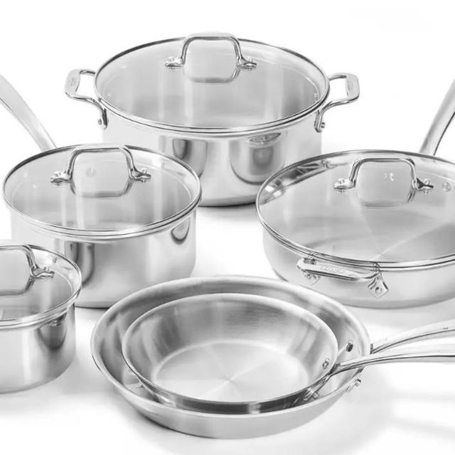 D3 Stainless Everyday 3-ply Bonded Cookware Set with Glass Lids, 10 piece Set